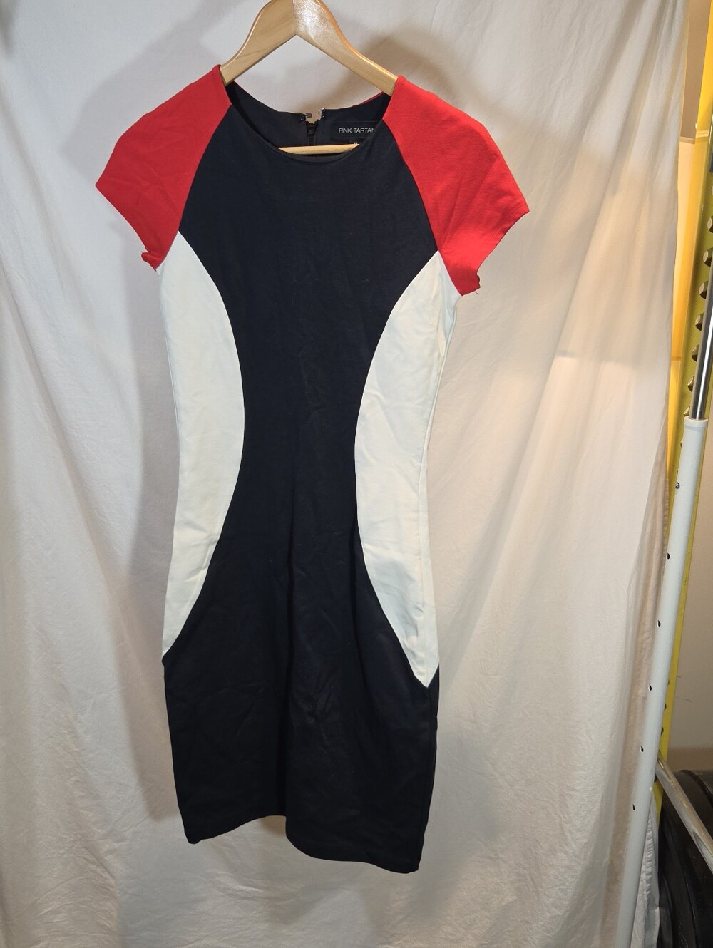 Pink Tartan Red, Navy & White Colorblock Midi Dress